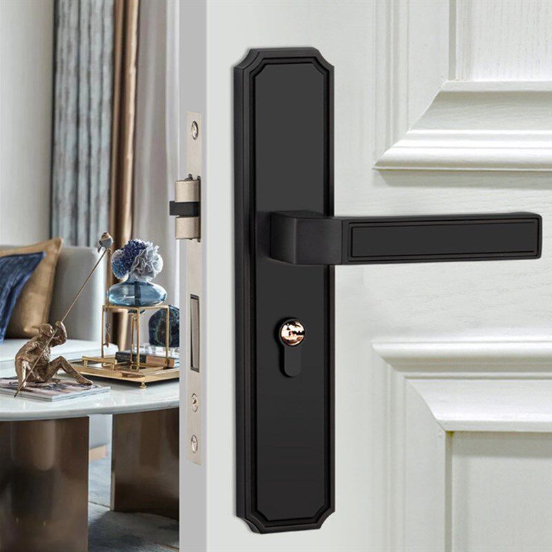 中式门锁黑色卧室室内门把手黄古铜仿古房间门锁具执手锁三件套