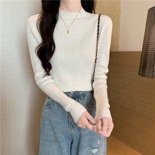 打底针织衫 内搭长袖 上衣 半高领百搭修身 黑色毛衣女春秋冬2023新款