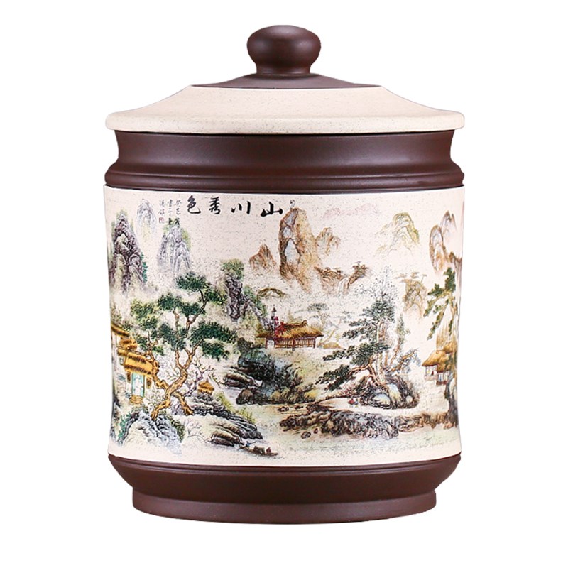 宜兴紫砂茶叶罐大号存茶罐七子饼普洱茶罐家用密封罐透气茶桶茶具