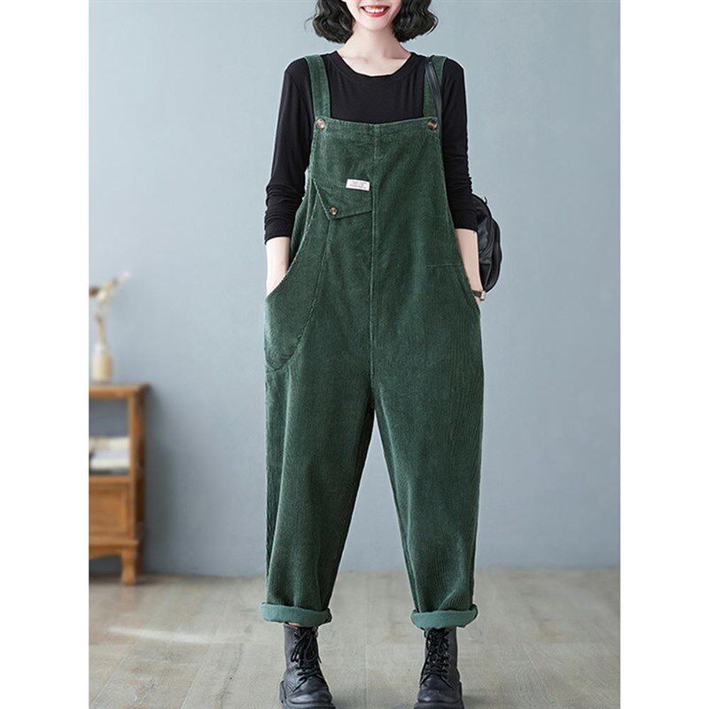 灯芯绒大码背带裤春季裤子女春季妈妈宽松胖mm显瘦吊带裤2024新款