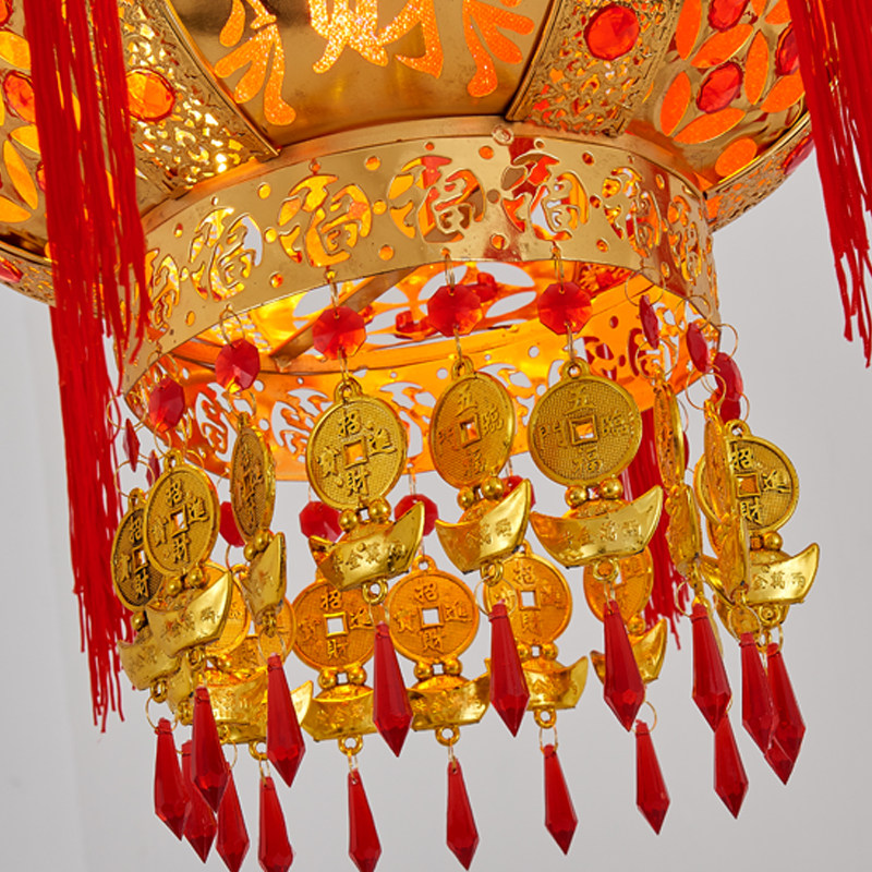 婚庆中式宫灯仿古阳台大门过年春节挂饰电动走马大红旋转灯笼吊灯