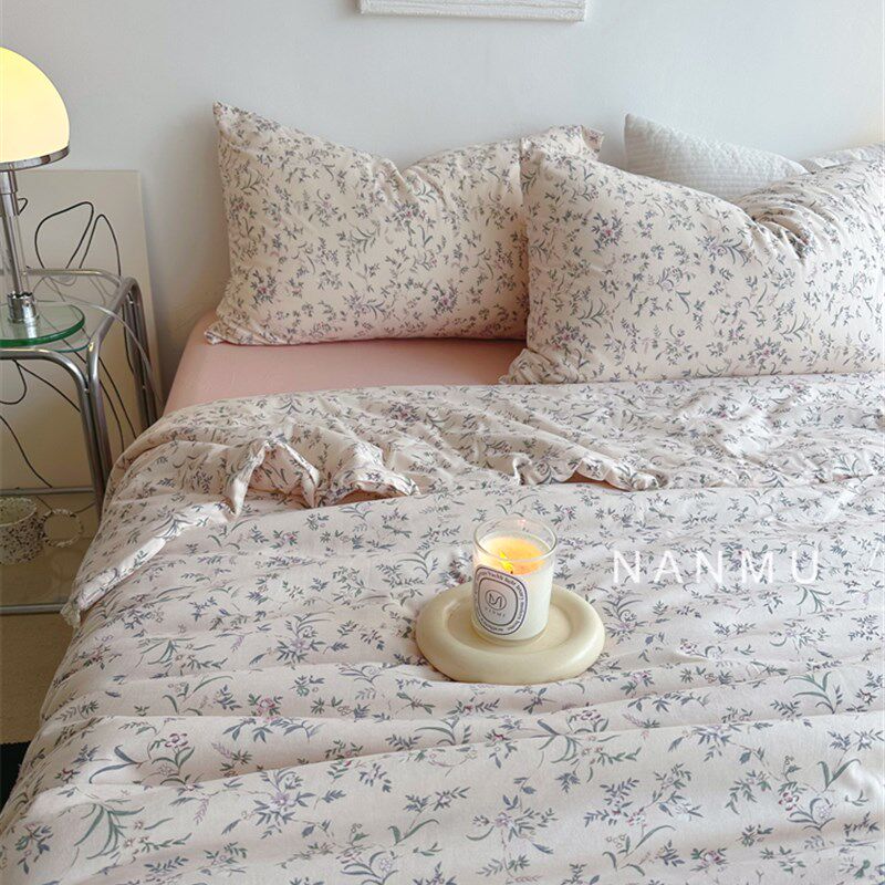 小欢喜温柔淡粉碎花全棉针织棉夏凉被四件套夏天空调被可机洗2m