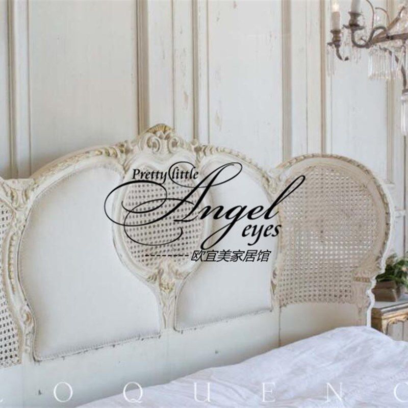 法式实木滕艺雕花主卧双人床美式乡村复古做旧布艺软包床欧式婚床