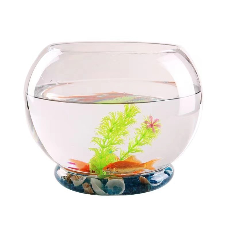 办公室小鱼缸加厚透明玻璃乌龟缸客厅家用桌面圆形迷你小型金鱼缸
