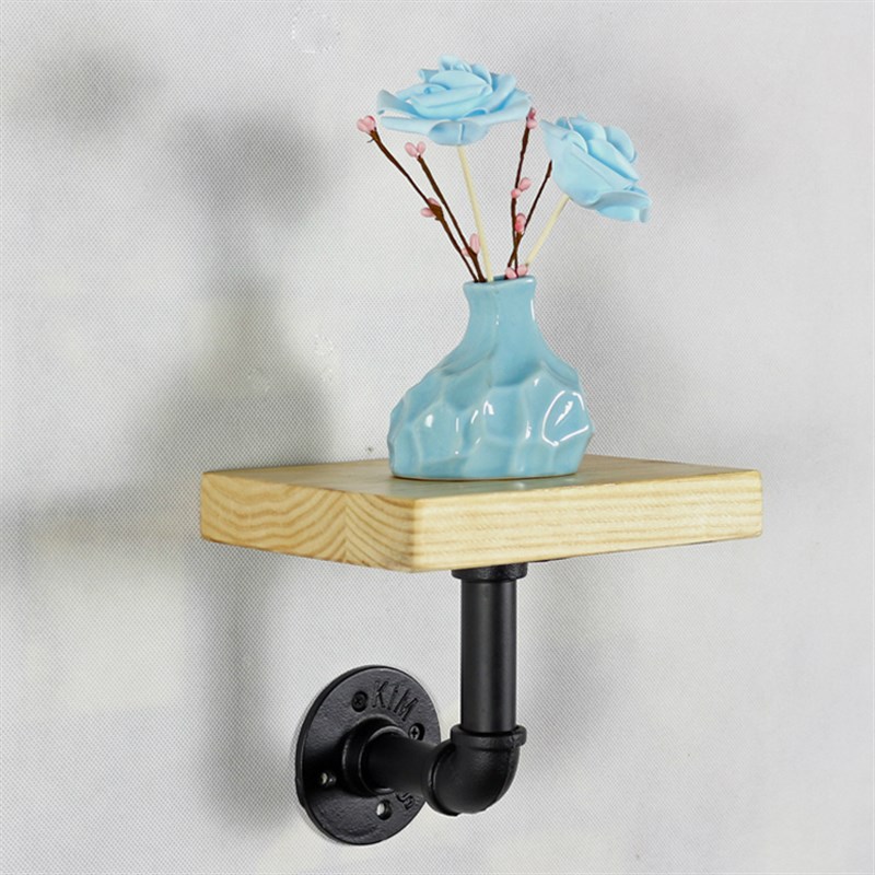 一字搁板实木 铁艺置物架 墙壁书架 墙上挂衣架 水管壁挂阳台花架