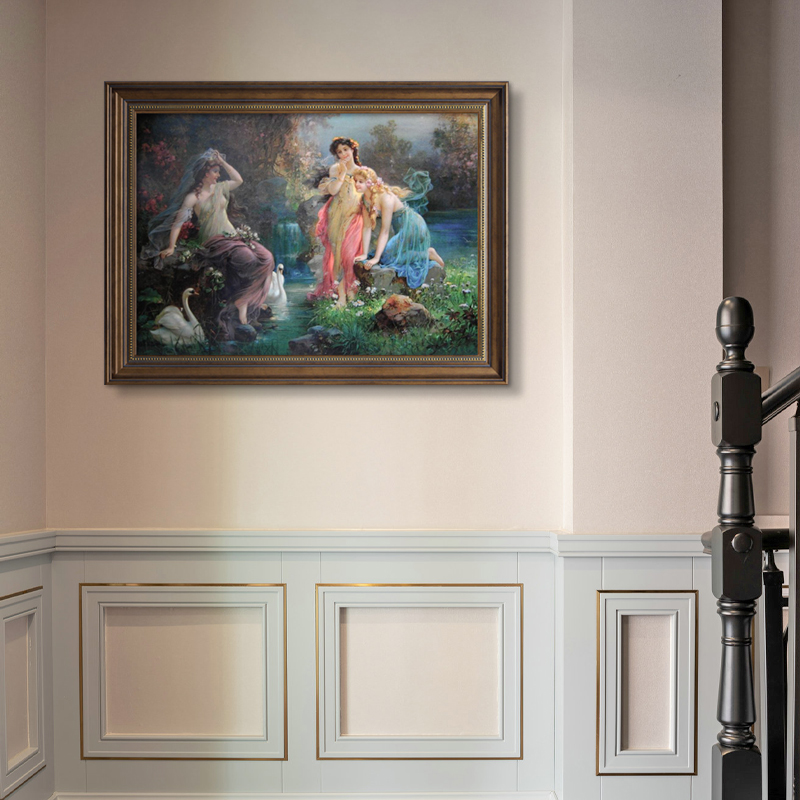 入户玄关装饰画横版世界名画走廊过道墙画正对门客厅挂画人物油画