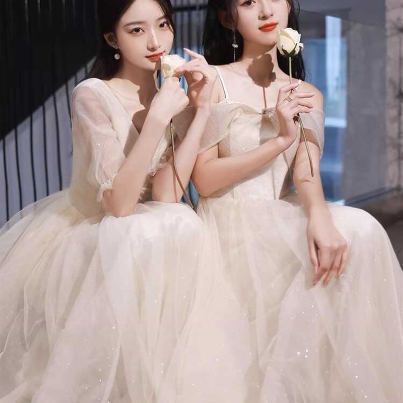 伴娘服香槟色2024新款夏季高级姐妹团小众显瘦平时可穿晚礼服裙女