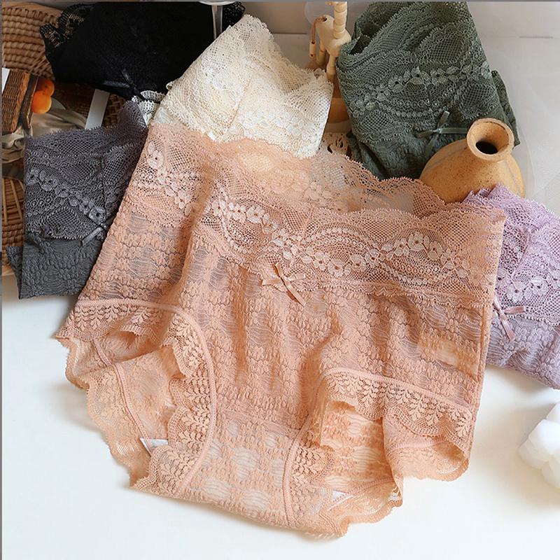 内裤女士蕾丝面料性感纯棉裆无痕大码超弹中腰内裤三角蝴蝶结新款