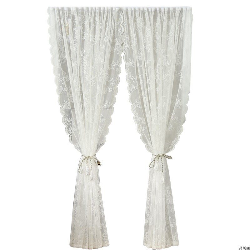 防蚊韩式白色蕾丝魔术贴窗帘窗纱帘厨房装饰帘短帘门帘隔断免打孔