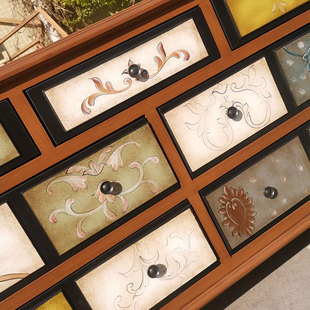 1.35米美式 七斗柜卧室电视柜客厅储物柜子餐边柜玄关柜全手工彩绘