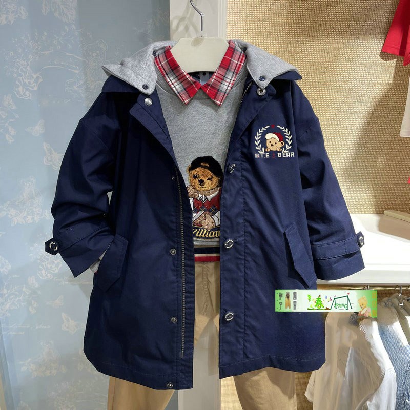 特惠秋款围尼熊男童儿童宝宝休闲中长款风衣外套验货品质