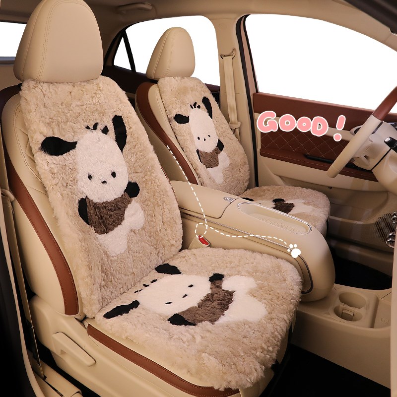 卡通纯羊毛汽车坐垫冬季毛绒半包座椅套冬天保暖可爱女三件套座垫