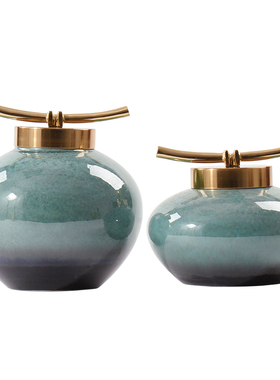 新中式陶瓷储物罐摆件酒店客厅玄关茶几软装饰品别墅样板房间摆设