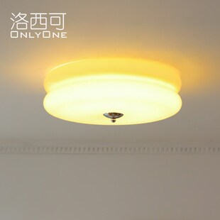 北欧美式 简约奶油风吸顶灯 中古卧室阳台书房玻璃灯具 法式 洛西可