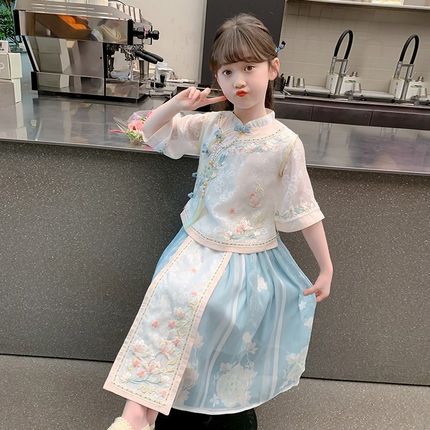 女童汉服夏季2024新款儿童夏装国风中式马面裙套装女孩夏款两件套