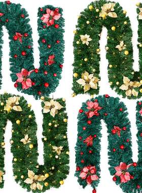 25*270CM圣诞节带灯LED发光金色红色藤条室内室外家居装饰圣诞花