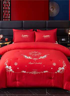 结婚用品蚕丝被婚庆桑蚕丝红色双人被子婚礼纯棉大红加厚冬被