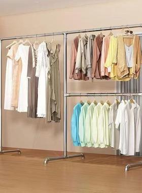 简易加厚镀室锌钢架管服装展晾示阳台卧落AUB地衣服架可拆卸单杆