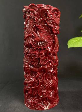 朱财砂室紫金砂龙柱笔筒摆件居招家书房006385办公纳福雕刻九龙