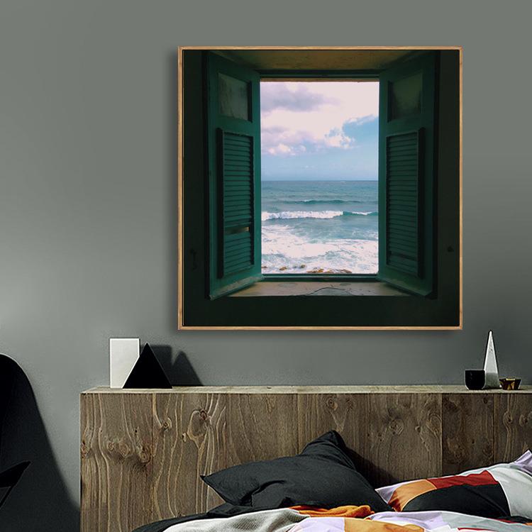 SWX北欧现代艺窗子海岸装室房饰画卧文床头书房玄关壁画餐厅样板