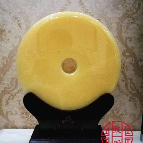天然玉石平安扣摆件黄玉平安扣酒柜电视柜装饰品和氏璧招财礼品