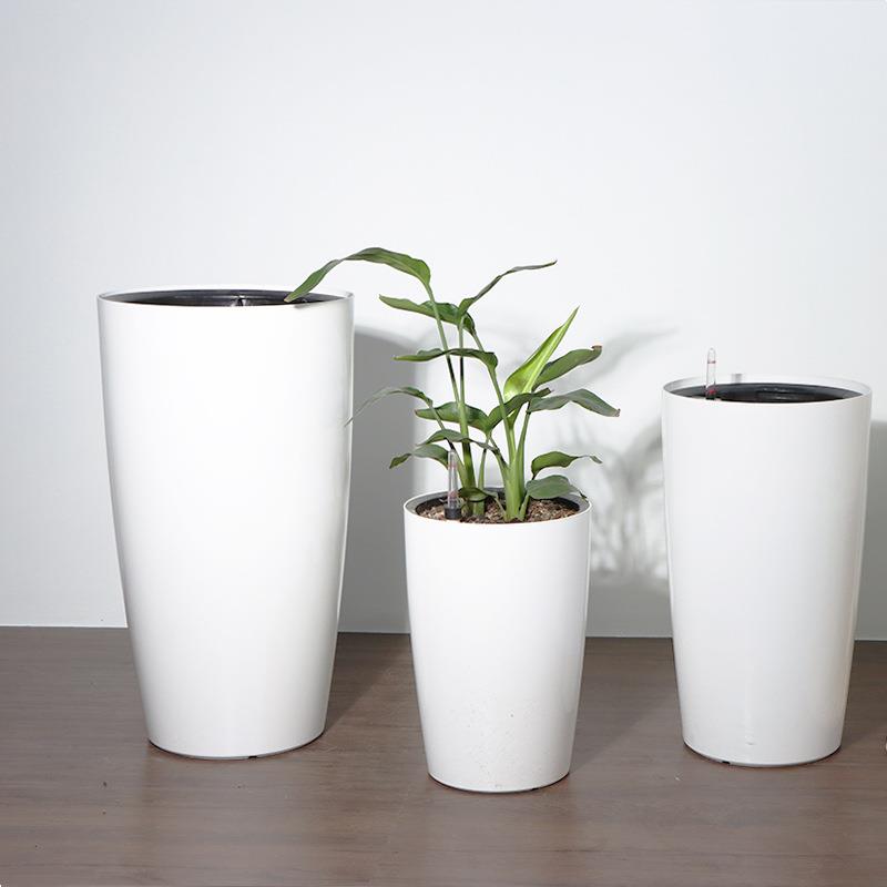 工直供自吸水人花盆圆形塑落地料高筒自3300m吸水懒懒人大厂花盆