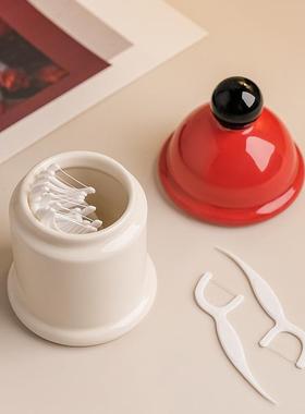 牙贝汉纳美可爱牙TTN签筒创陶意家用高颜值瓷线盒棉签罐客厅餐厅