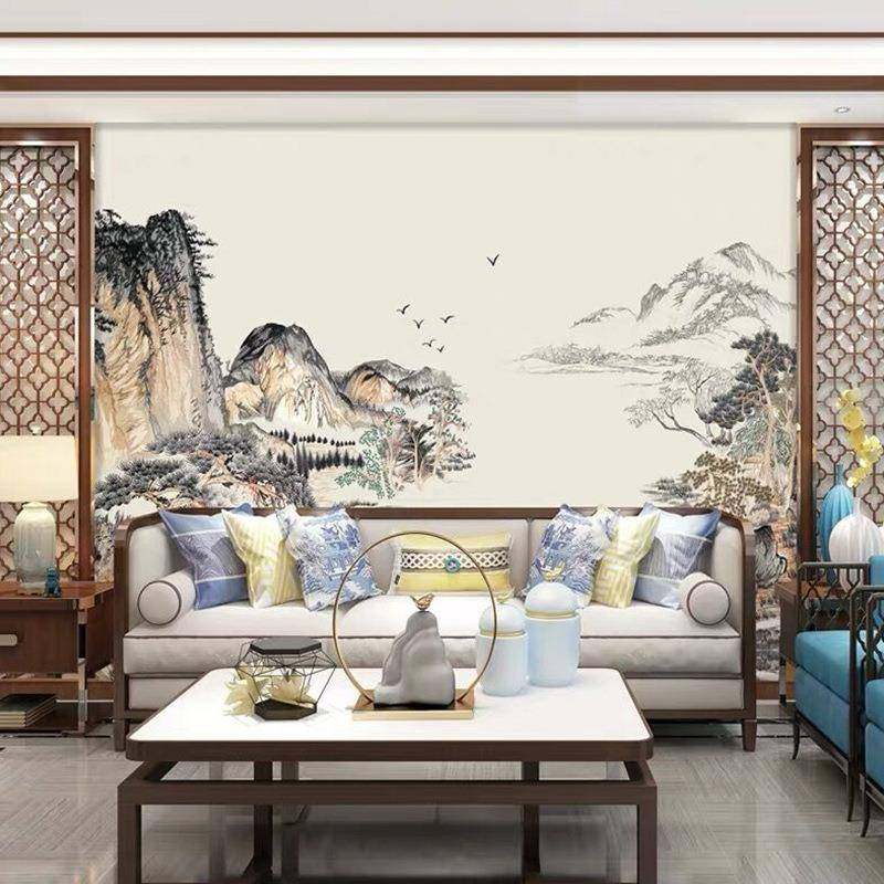 独布绣绣墙高端整刺绣壁布无缝高档电视背PUG景墙新中式山水客厅,家装主材,无缝墙布/无缝壁布,淘宝优惠券,粉丝福利购,淘宝优惠卷