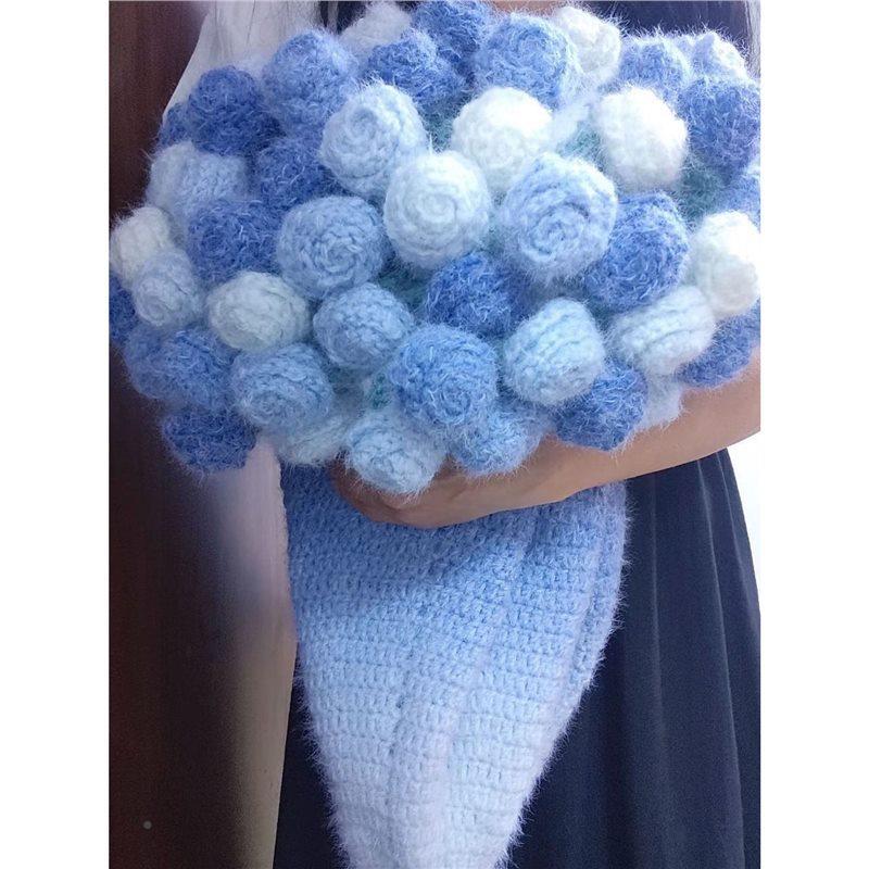 花手毛线di渐变花束毯工子材料VMZ包钩y织玫瑰毯子变束创意礼物