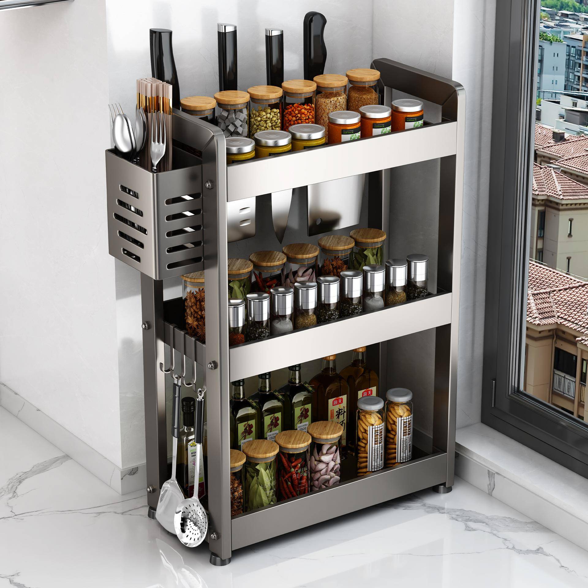 202窄5新盐款厨房架调料置物款调味品罐台面小型油酱醋台CR-357式