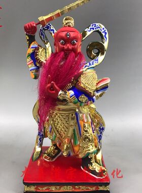 木雕神像护法天君王灵官王天君灵官殿樟木漆线雕精品手工20cm