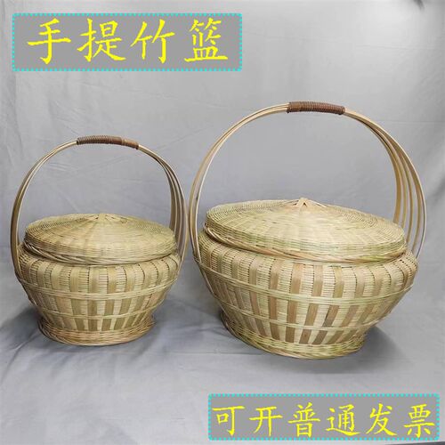手工精编广西竹篮手提复古设计 采摘水果拜神用竹编小篮