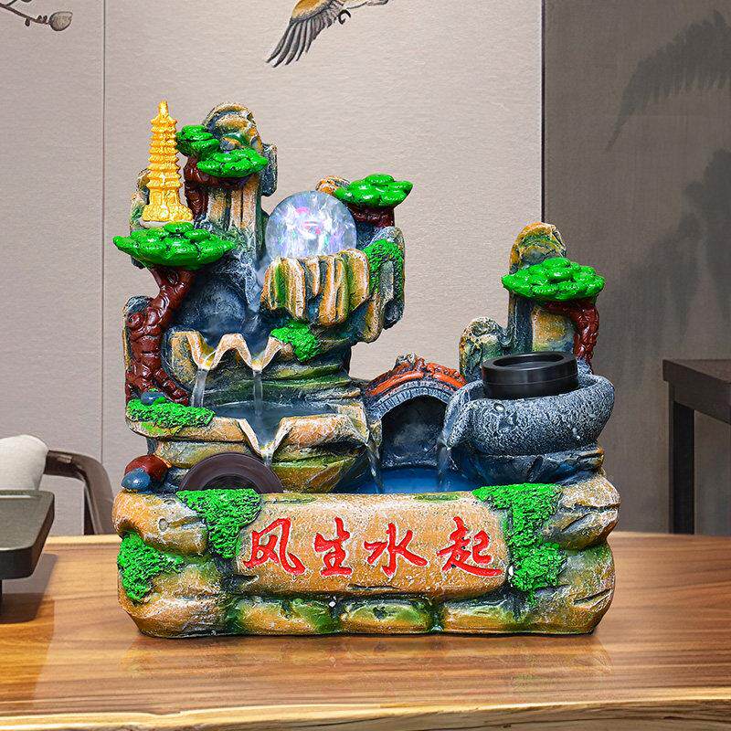 水流摆件八桌方来财轮假山办公书家居水循环28cAFHm风水招财流水