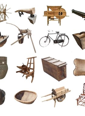 民俗怀旧老物件农村旧农具老木犁独轮车风车辘轳农耕文化装饰摆件