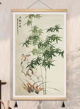 鸿运当头新中式挂画玄关卷轴挂布画茶室办公室墙壁装饰画吉祥国画