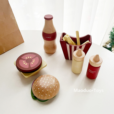 玩具快餐组合木质仿真切切乐儿童扮家家酒木制汉堡薯条套装宝宝YW