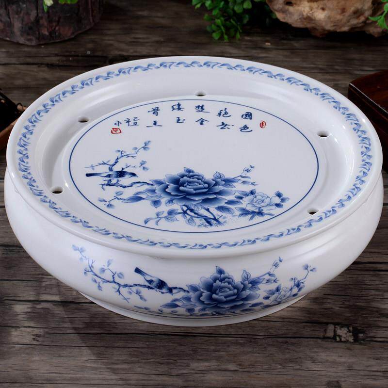茶具件10英配寸高温瓷青花陶10英寸茶圆形茶盘茶池茶船茶双海层储