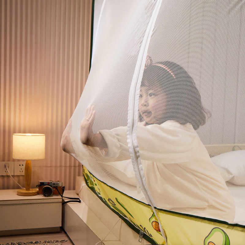 免安装蒙古包蚊帐折叠家用儿童防开门摔全1.51.8m底底回2.0三公主