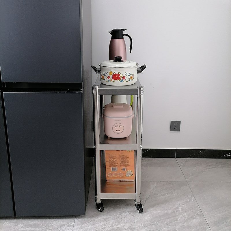 冰箱侧面置物架带轮移动厨房用品用具收纳架不锈钢家用阳台推拉架