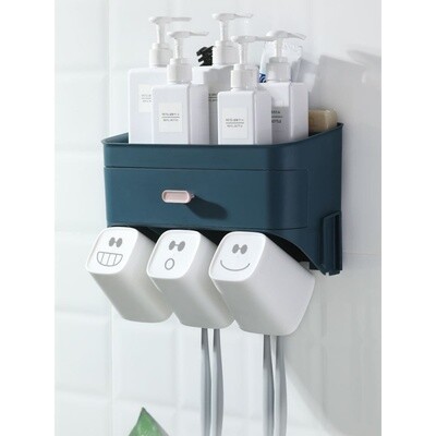 牙刷置物架卫生间免打孔漱口牙缸杯套筒吸家用壁挂刷牙ZC牙具壁式