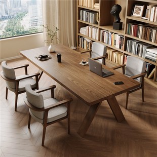 原木全实木书房书桌家用办公桌客厅白蜡木大板桌电脑学习桌长条桌