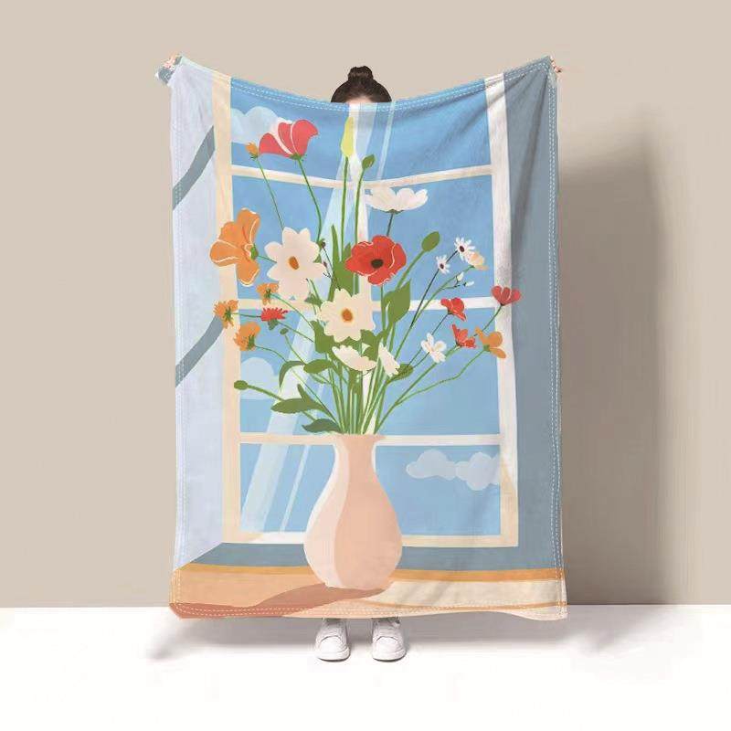 多巴胺油画花瓶法兰绒毛毯四季通用毯办公室午休午睡沙发毯床上毯,3C数码配件,其它配件,淘宝优惠券,粉丝福利购,淘宝优惠卷