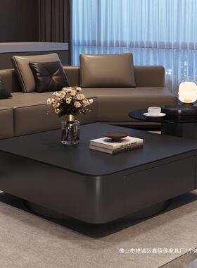 高轻奢意式方级形岩板茶组几厅TIV小户型现代简约客家用黑色极简
