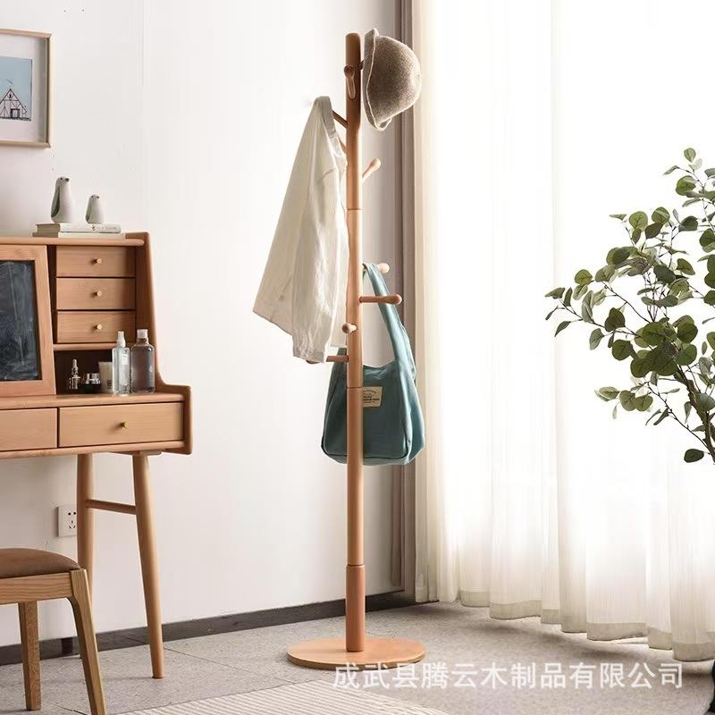 新款木质家居落地式衣架小衣玄关单杆型衣帽架简约榉83837木服多