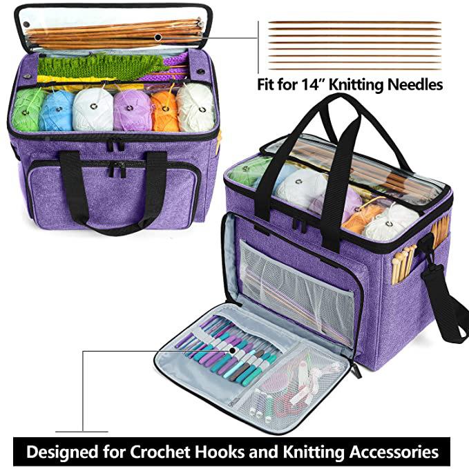 针织毛毛线收纳袋透手多隔层明线袋提钩/针包