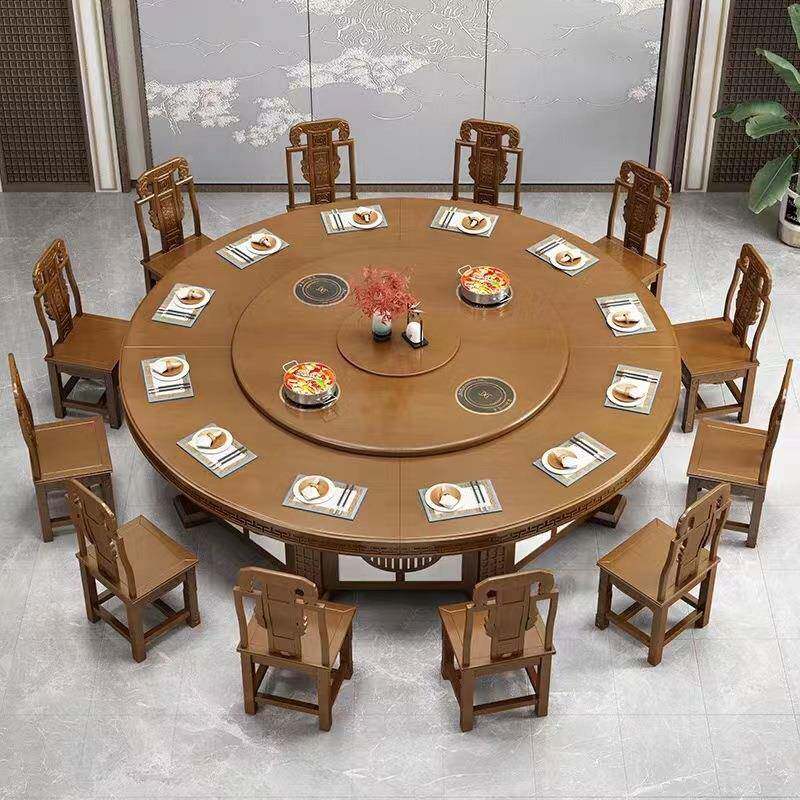 酒店餐桌电动5圆桌1H-8人20人饭大店锅桌新中式火家用包厢3米实木