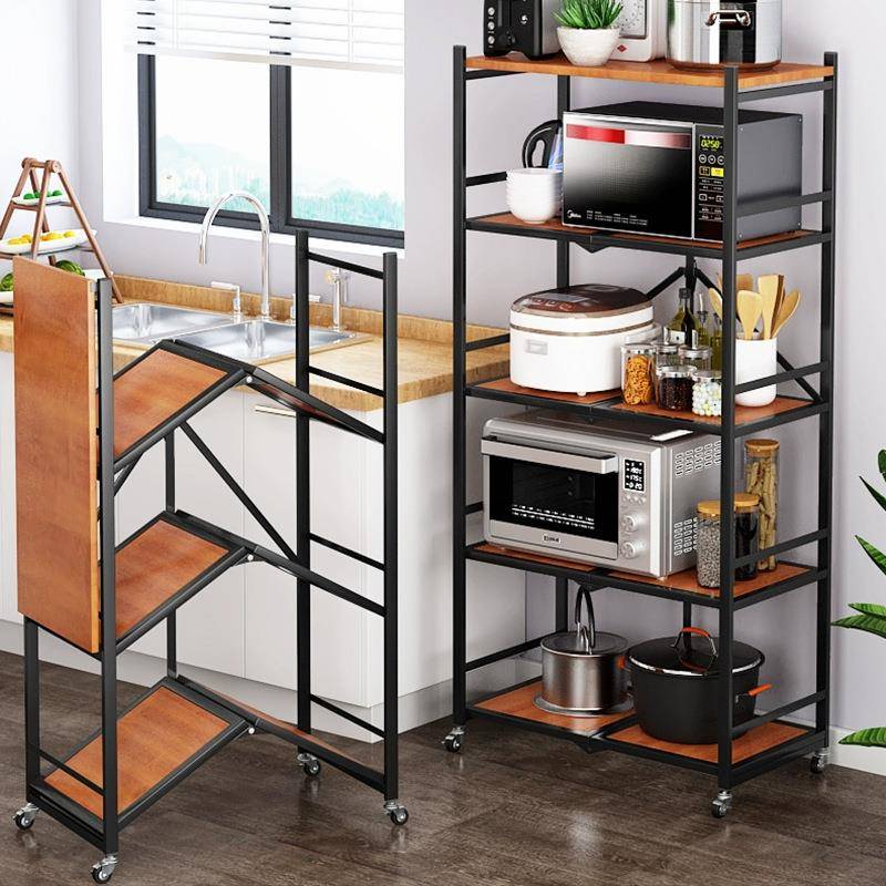可折叠移动烤箱收纳架Gy8Gd37r子家用纳落地多层储物架客收厅整杂