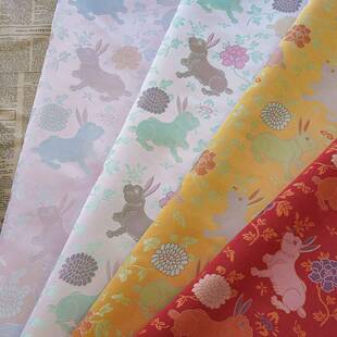 锦国潮仿宋锦兔子提花旗袍唐装布料QYM-J3-4新式马甲织缎童装新中