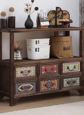 中古彩柜玄关柜绘柜子复古实木斗柜抽风屉式收纳柜WIU餐边多层茶