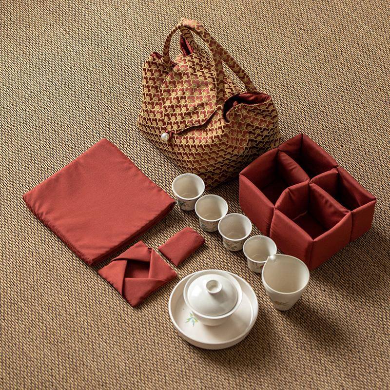 行快茶具收纳包手拎织锦收刺绣棉麻茶旅艺套组纳袋ZXF客便携旅行